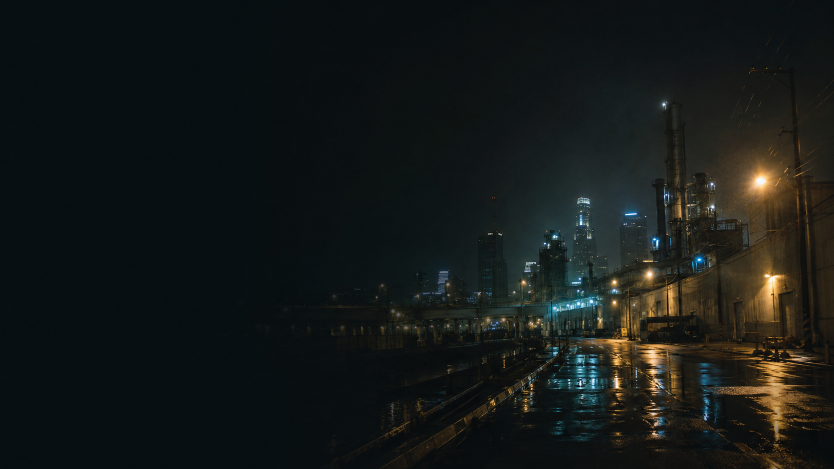 Midnight Los Angeles industrial skyline